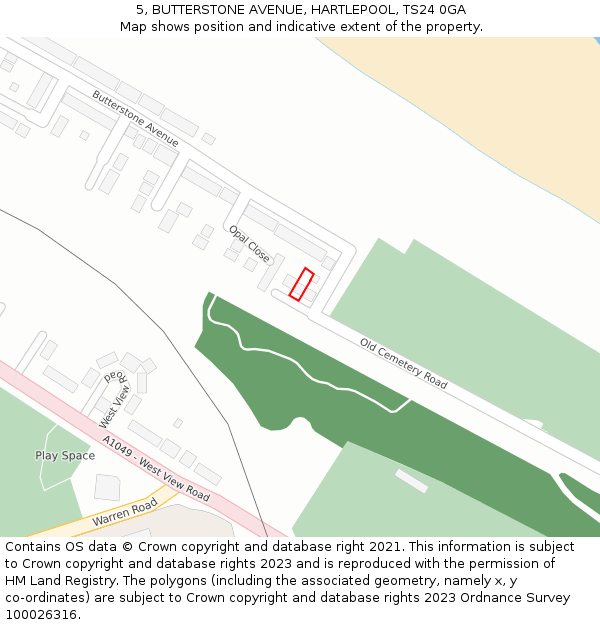 5, BUTTERSTONE AVENUE, HARTLEPOOL, TS24 0GA: Location map and indicative extent of plot