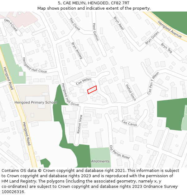 5, CAE MELYN, HENGOED, CF82 7RT: Location map and indicative extent of plot