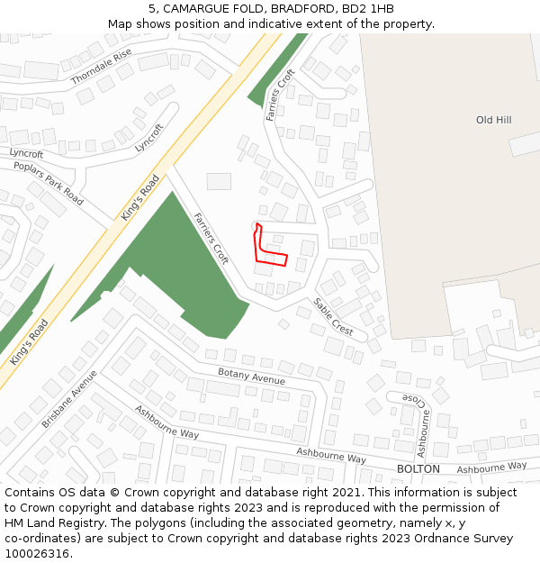 5, CAMARGUE FOLD, BRADFORD, BD2 1HB: Location map and indicative extent of plot