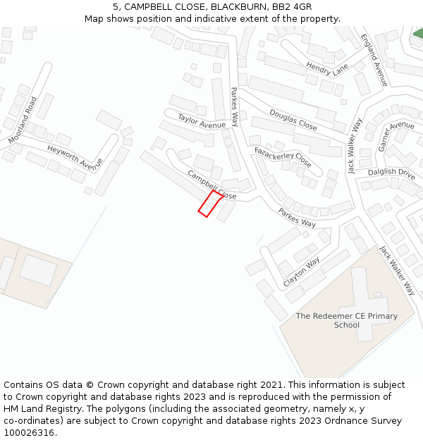 5, CAMPBELL CLOSE, BLACKBURN, BB2 4GR: Location map and indicative extent of plot