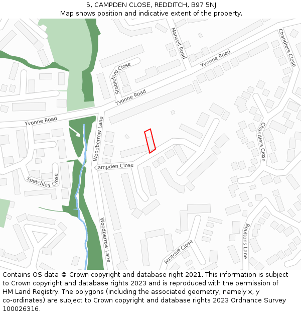 5, CAMPDEN CLOSE, REDDITCH, B97 5NJ: Location map and indicative extent of plot