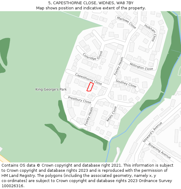 5, CAPESTHORNE CLOSE, WIDNES, WA8 7BY: Location map and indicative extent of plot