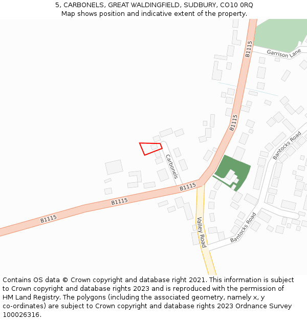 5, CARBONELS, GREAT WALDINGFIELD, SUDBURY, CO10 0RQ: Location map and indicative extent of plot