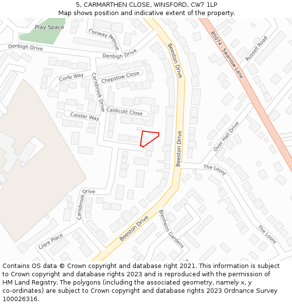 5, CARMARTHEN CLOSE, WINSFORD, CW7 1LP: Location map and indicative extent of plot