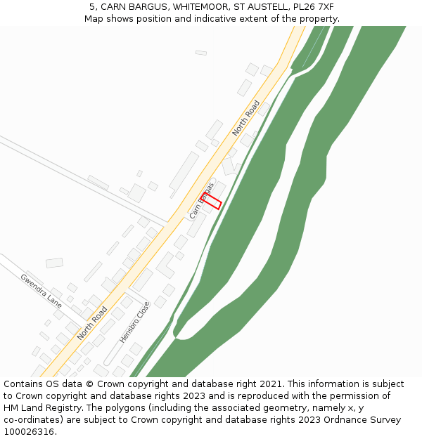5, CARN BARGUS, WHITEMOOR, ST AUSTELL, PL26 7XF: Location map and indicative extent of plot