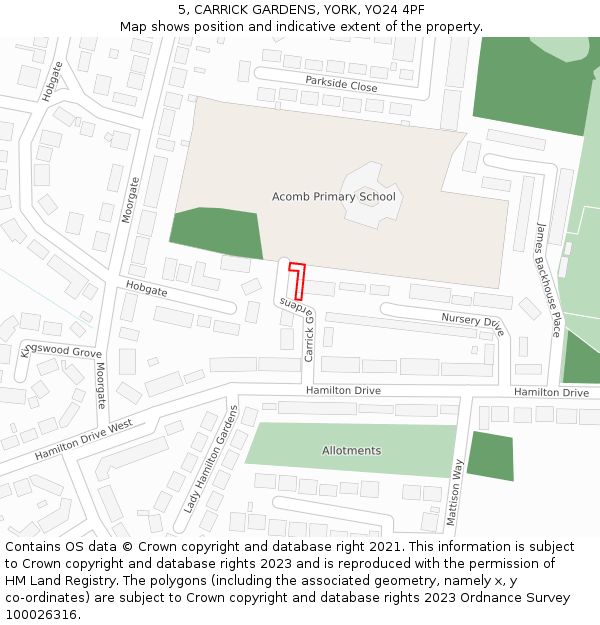 5, CARRICK GARDENS, YORK, YO24 4PF: Location map and indicative extent of plot