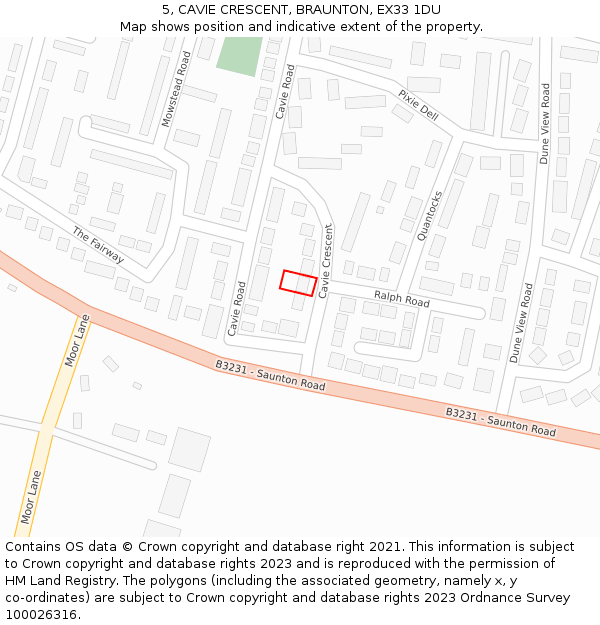 5, CAVIE CRESCENT, BRAUNTON, EX33 1DU: Location map and indicative extent of plot