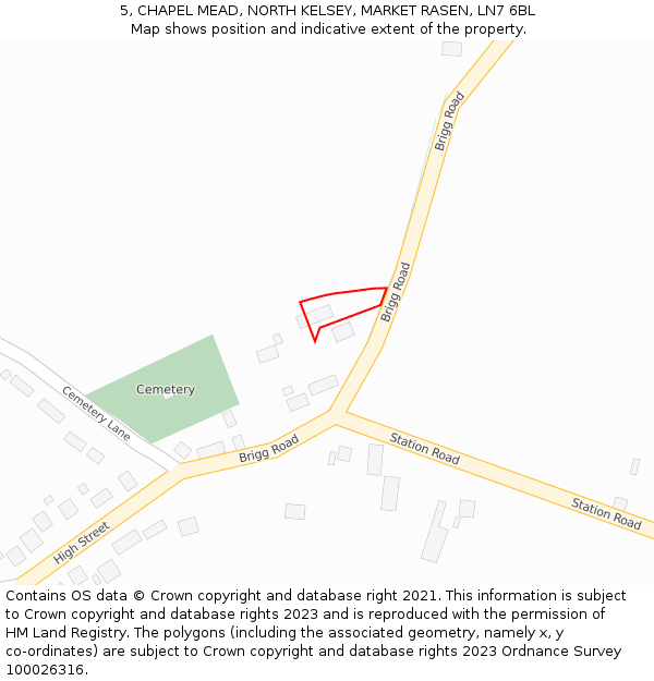 5, CHAPEL MEAD, NORTH KELSEY, MARKET RASEN, LN7 6BL: Location map and indicative extent of plot