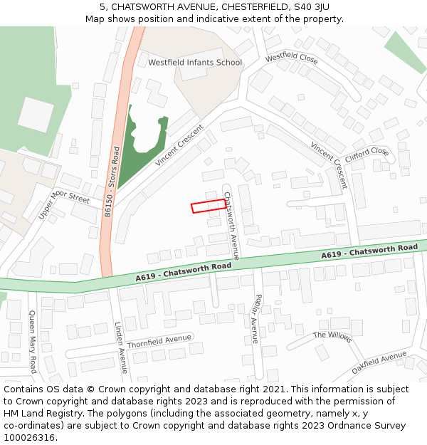 5, CHATSWORTH AVENUE, CHESTERFIELD, S40 3JU: Location map and indicative extent of plot