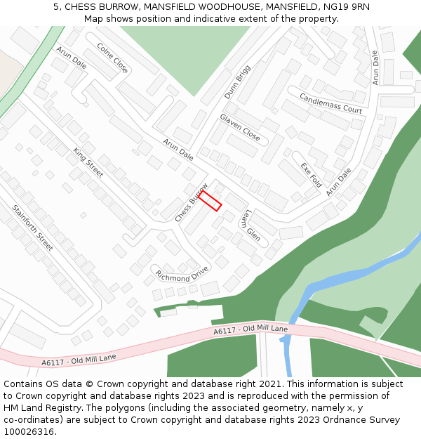 5, CHESS BURROW, MANSFIELD WOODHOUSE, MANSFIELD, NG19 9RN: Location map and indicative extent of plot