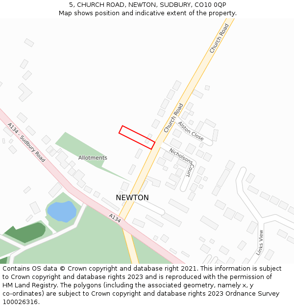 5, CHURCH ROAD, NEWTON, SUDBURY, CO10 0QP: Location map and indicative extent of plot