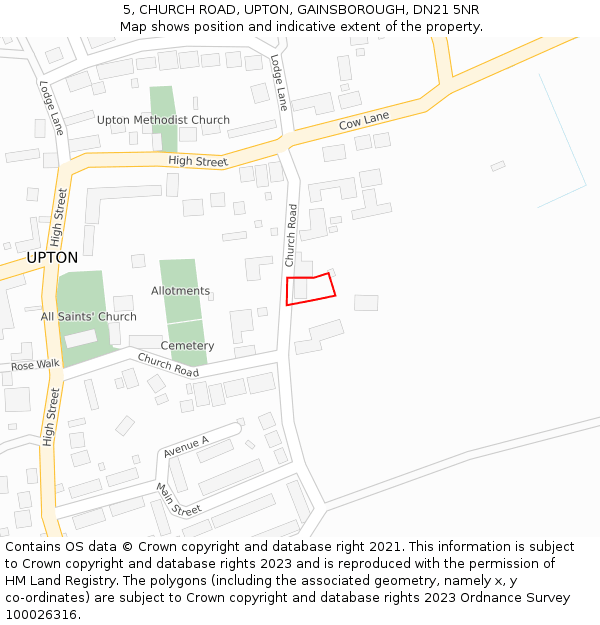 5, CHURCH ROAD, UPTON, GAINSBOROUGH, DN21 5NR: Location map and indicative extent of plot