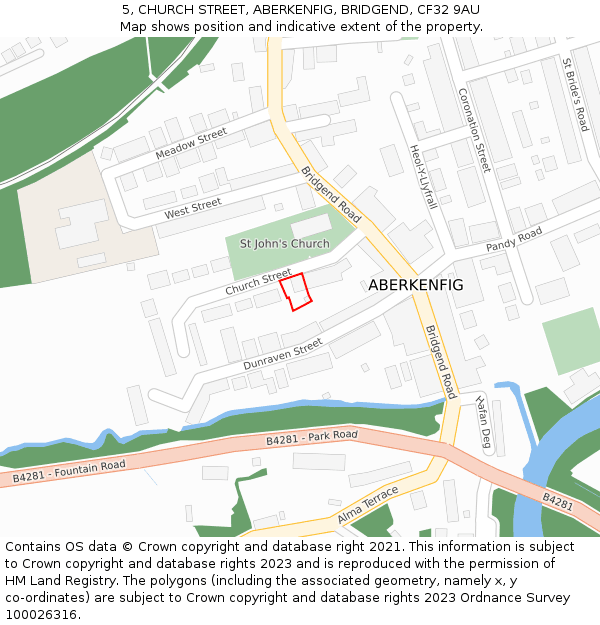 5, CHURCH STREET, ABERKENFIG, BRIDGEND, CF32 9AU: Location map and indicative extent of plot