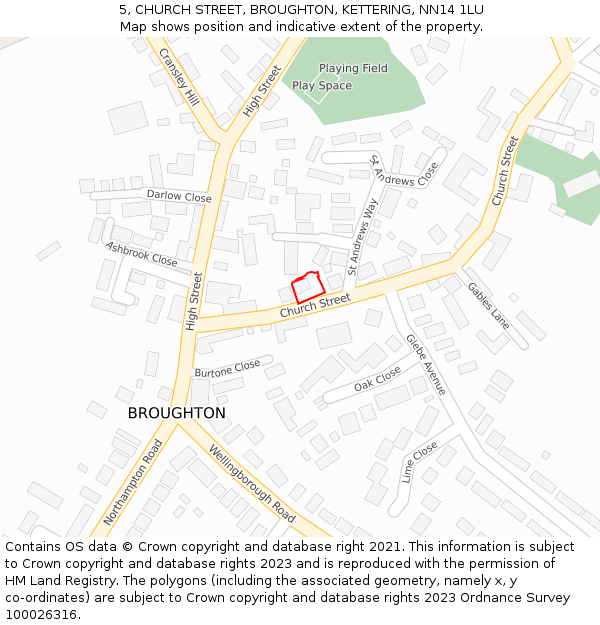5, CHURCH STREET, BROUGHTON, KETTERING, NN14 1LU: Location map and indicative extent of plot