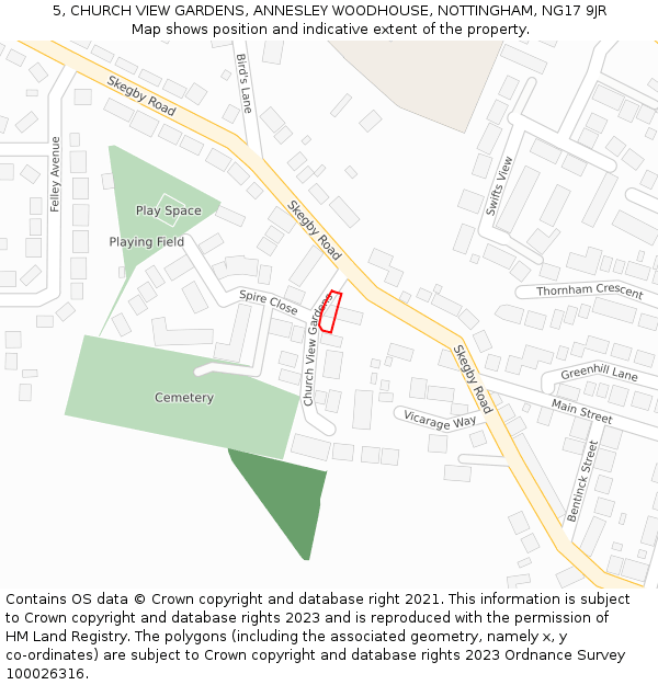 5, CHURCH VIEW GARDENS, ANNESLEY WOODHOUSE, NOTTINGHAM, NG17 9JR: Location map and indicative extent of plot