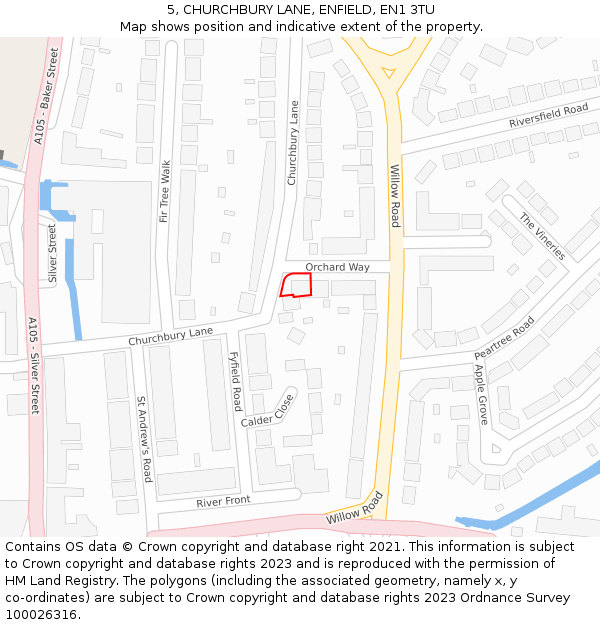 5, CHURCHBURY LANE, ENFIELD, EN1 3TU: Location map and indicative extent of plot