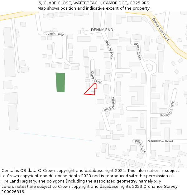 5, CLARE CLOSE, WATERBEACH, CAMBRIDGE, CB25 9PS: Location map and indicative extent of plot