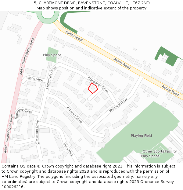 5, CLAREMONT DRIVE, RAVENSTONE, COALVILLE, LE67 2ND: Location map and indicative extent of plot
