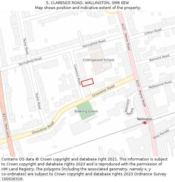 5, CLARENCE ROAD, WALLINGTON, SM6 0EW: Location map and indicative extent of plot