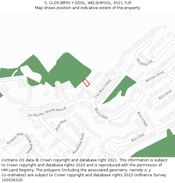 5, CLOS BRYN Y DDOL, WELSHPOOL, SY21 7UP: Location map and indicative extent of plot