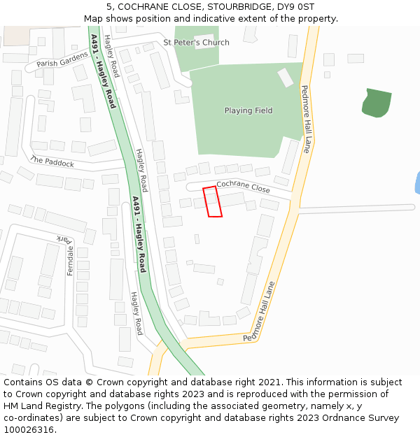 5, COCHRANE CLOSE, STOURBRIDGE, DY9 0ST: Location map and indicative extent of plot