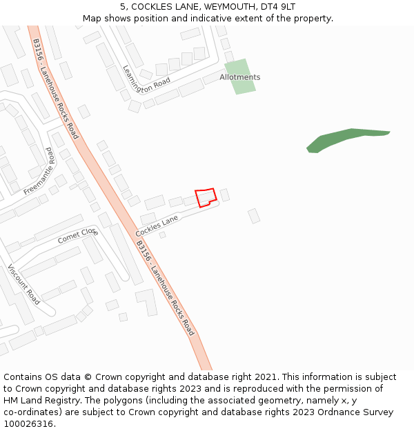 5, COCKLES LANE, WEYMOUTH, DT4 9LT: Location map and indicative extent of plot