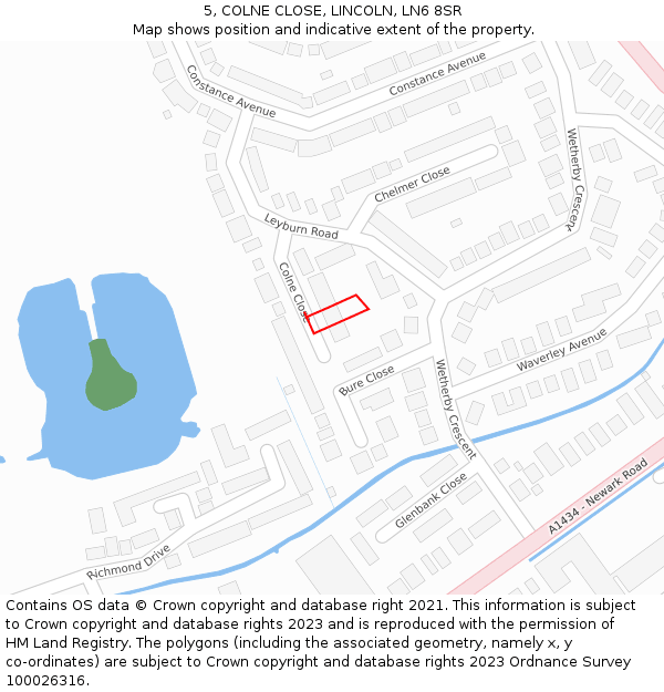 5, COLNE CLOSE, LINCOLN, LN6 8SR: Location map and indicative extent of plot