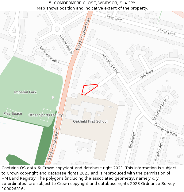 5, COMBERMERE CLOSE, WINDSOR, SL4 3PY: Location map and indicative extent of plot