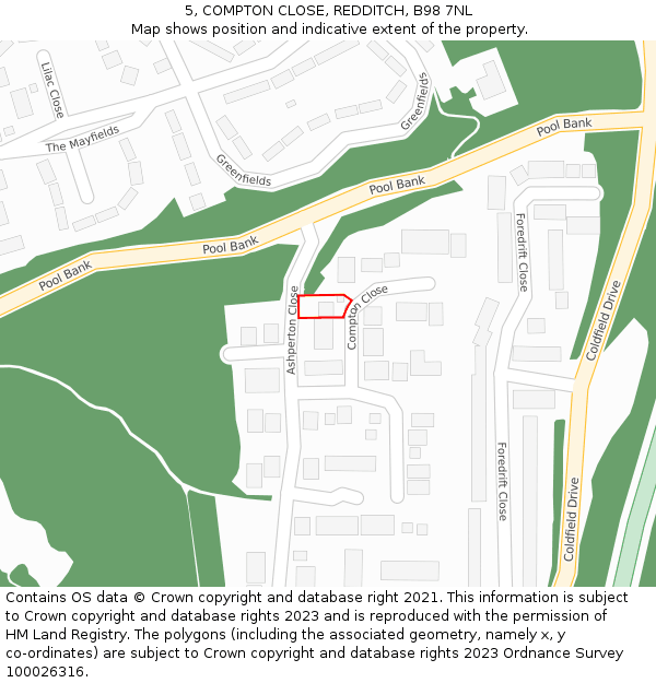 5, COMPTON CLOSE, REDDITCH, B98 7NL: Location map and indicative extent of plot