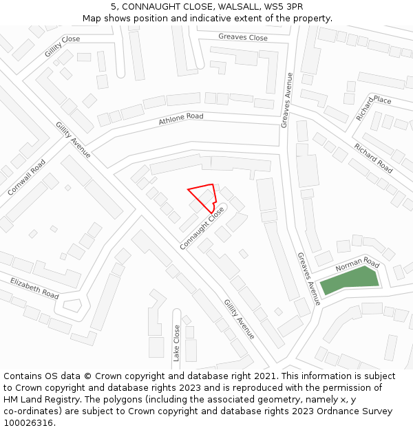 5, CONNAUGHT CLOSE, WALSALL, WS5 3PR: Location map and indicative extent of plot