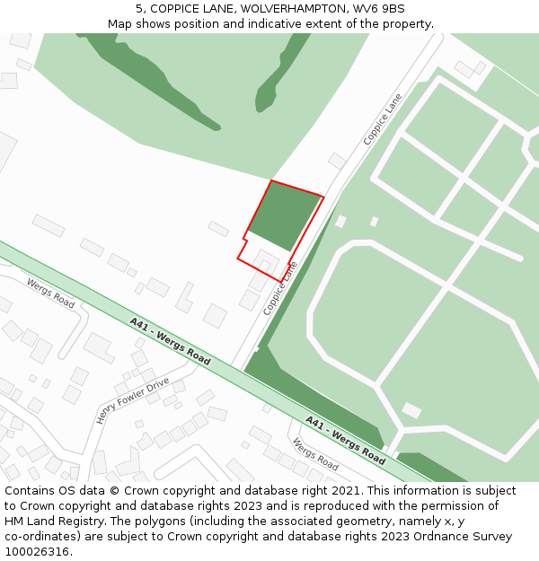 5, COPPICE LANE, WOLVERHAMPTON, WV6 9BS: Location map and indicative extent of plot