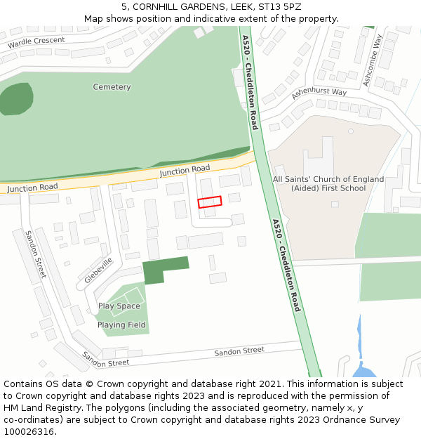 5, CORNHILL GARDENS, LEEK, ST13 5PZ: Location map and indicative extent of plot