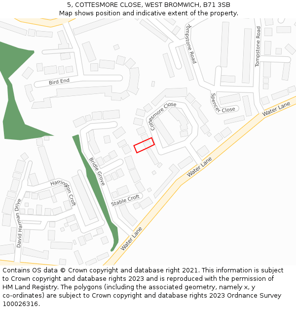 5, COTTESMORE CLOSE, WEST BROMWICH, B71 3SB: Location map and indicative extent of plot