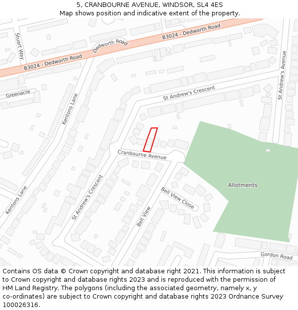 5, CRANBOURNE AVENUE, WINDSOR, SL4 4ES: Location map and indicative extent of plot