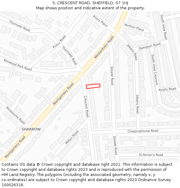 5, CRESCENT ROAD, SHEFFIELD, S7 1HJ: Location map and indicative extent of plot
