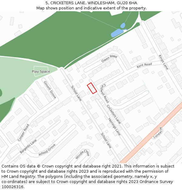 5, CRICKETERS LANE, WINDLESHAM, GU20 6HA: Location map and indicative extent of plot