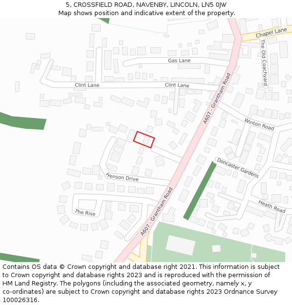 5, CROSSFIELD ROAD, NAVENBY, LINCOLN, LN5 0JW: Location map and indicative extent of plot