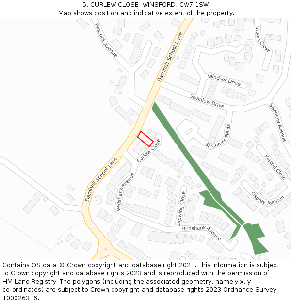 5, CURLEW CLOSE, WINSFORD, CW7 1SW: Location map and indicative extent of plot