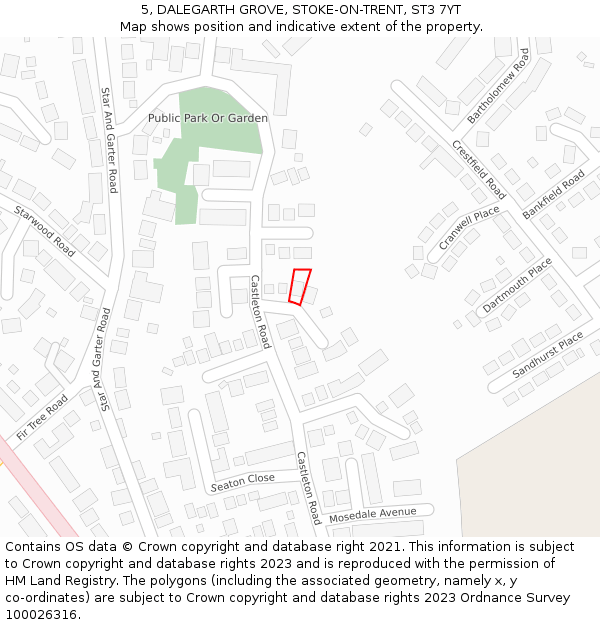 5, DALEGARTH GROVE, STOKE-ON-TRENT, ST3 7YT: Location map and indicative extent of plot