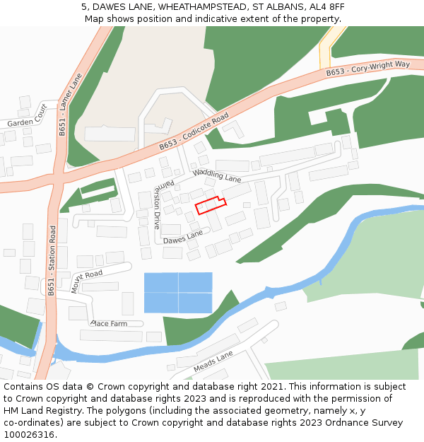 5, DAWES LANE, WHEATHAMPSTEAD, ST ALBANS, AL4 8FF: Location map and indicative extent of plot