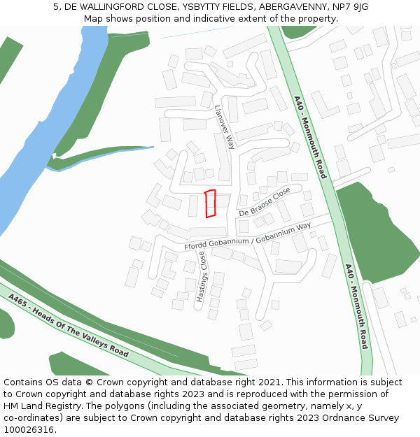 5, DE WALLINGFORD CLOSE, YSBYTTY FIELDS, ABERGAVENNY, NP7 9JG: Location map and indicative extent of plot