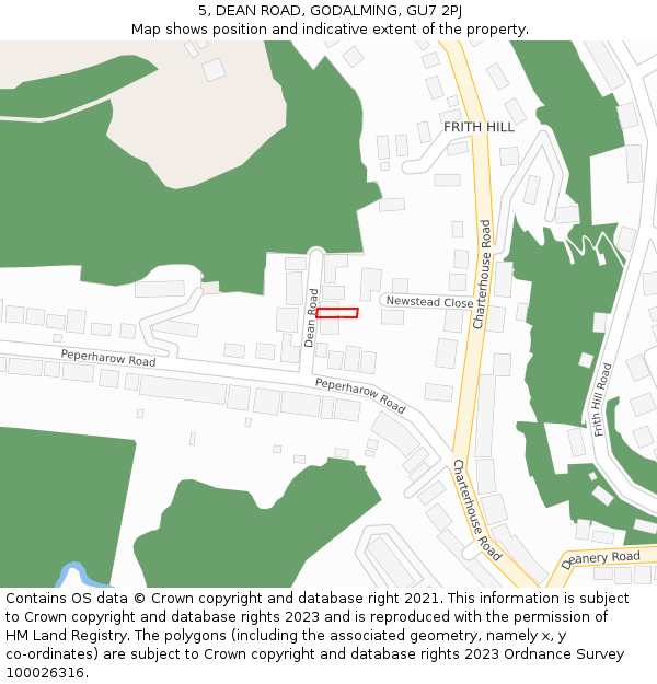 5, DEAN ROAD, GODALMING, GU7 2PJ: Location map and indicative extent of plot