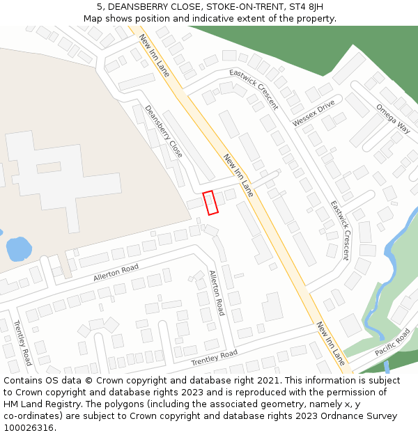 5, DEANSBERRY CLOSE, STOKE-ON-TRENT, ST4 8JH: Location map and indicative extent of plot