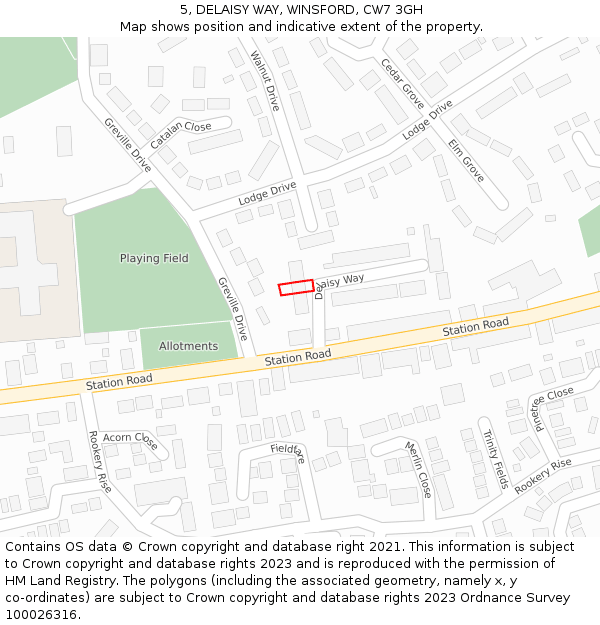 5, DELAISY WAY, WINSFORD, CW7 3GH: Location map and indicative extent of plot