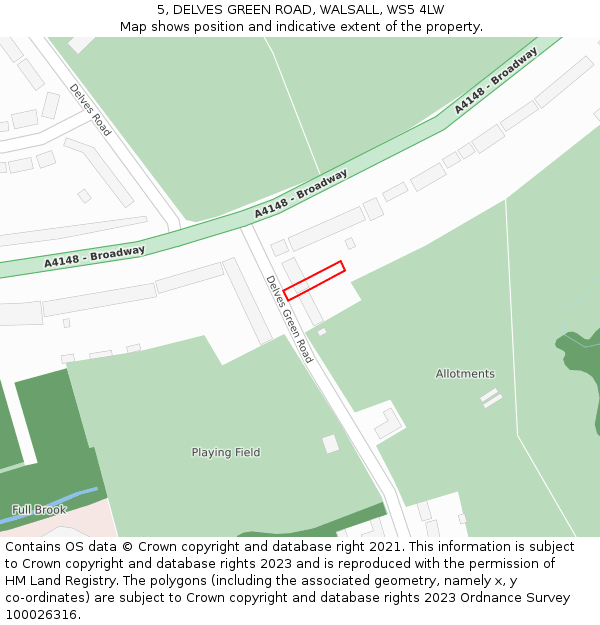 5, DELVES GREEN ROAD, WALSALL, WS5 4LW: Location map and indicative extent of plot