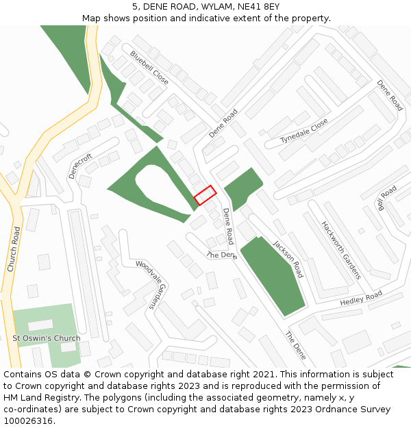 5, DENE ROAD, WYLAM, NE41 8EY: Location map and indicative extent of plot