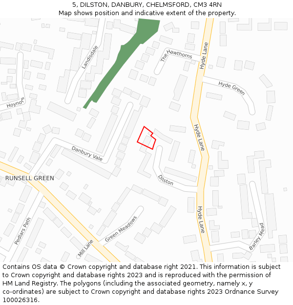 5, DILSTON, DANBURY, CHELMSFORD, CM3 4RN: Location map and indicative extent of plot