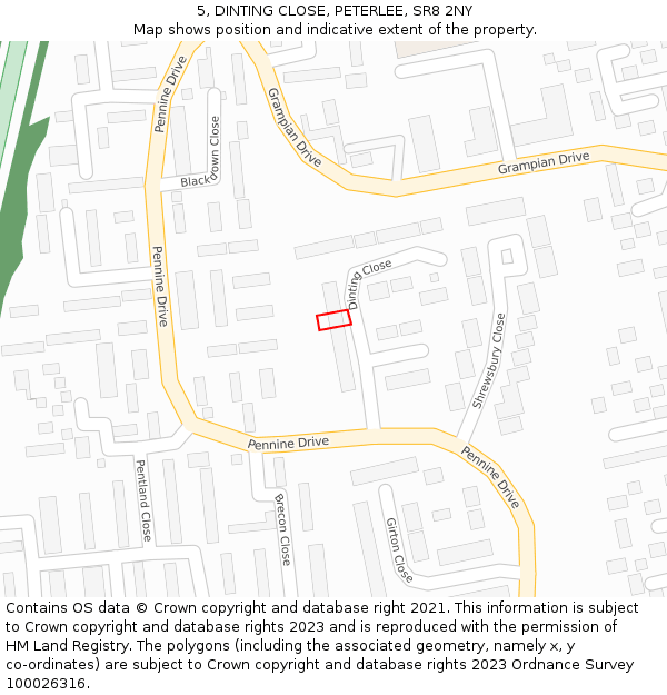 5, DINTING CLOSE, PETERLEE, SR8 2NY: Location map and indicative extent of plot