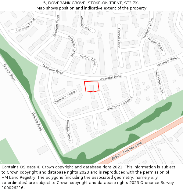 5, DOVEBANK GROVE, STOKE-ON-TRENT, ST3 7XU: Location map and indicative extent of plot