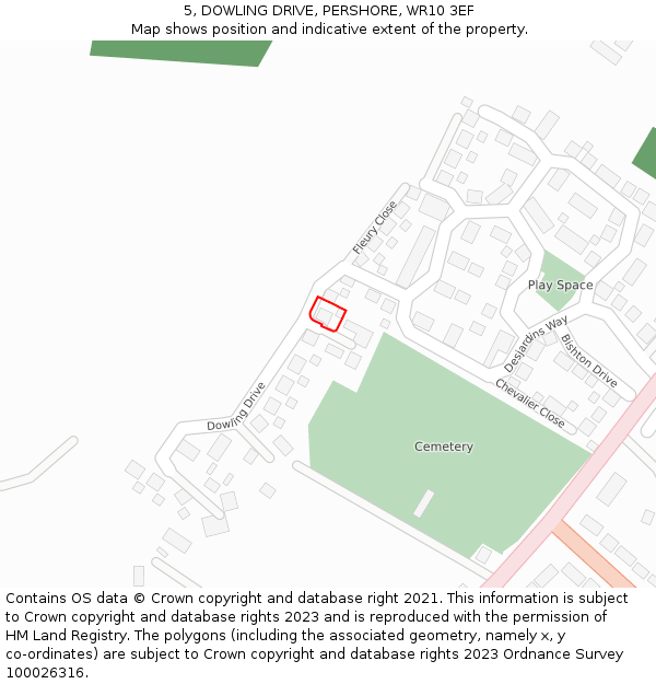 5, DOWLING DRIVE, PERSHORE, WR10 3EF: Location map and indicative extent of plot